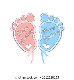 Tags in the form of children's feet on the day of the birthday 