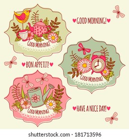 Tags "Good morning". Templates for postcards and invitations. Scrapbooking.
