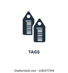 Tags icon. Black filled vector illustration. Tags symbol on white background. Can be used in web and mobile.