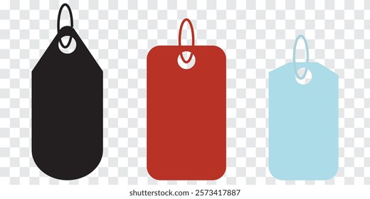 Tags icon labels.Blank price label,hanging paper badges on string.Vintage stickers for info or sale,Price mark template. Store cards exact vector set. Variety colorful Design. Gift and Dress tag icon.