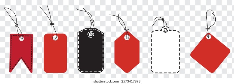 Tags icon labels.Blank price label,hanging paper badges on string.Vintage stickers for info or sale,Price mark template. Store cards exact vector set. Variety colorful Design. Gift and Dress tag icon.