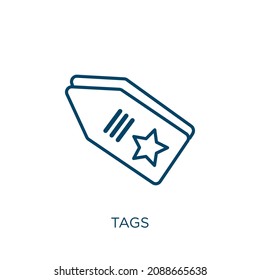 icono de etiquetas. Icono de contorno de etiquetas lineales finas aislado en fondo blanco. Signo de etiquetas vectoriales de línea, símbolo para web y móvil