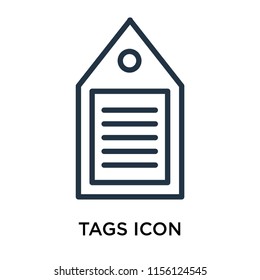 Tags icon vector isolated on white background, Tags transparent sign , line symbol or linear element design in outline style