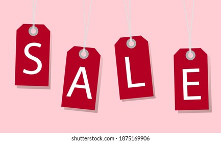 Tags with the inscription sale on a pink background. The concept of sales and discounts.