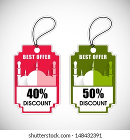 Tags, labels or stickers in mosque design for Muslim community festival Eid Mubarak. 