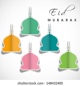 Tags, labels or stickers in mosque shape for Muslim community festival Eid Mubarak. 