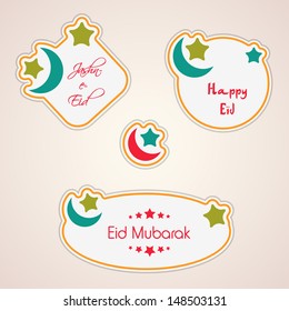 Tags, labels and stickers for Muslim community festival Eid Mubarak. 
