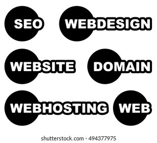 Tags, labels with web, web related words. Seo, webdesign, website, domain, webhosting.
