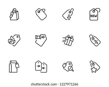 Tags line icon set. Label, new arrival, sale. Promotion concept. Can be used for topics like retail, price, shopping, discount