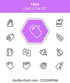 Tags line icon set. Label, new arrival, sale. Promotion concept. Can be used for topics like retail, price, shopping, discount