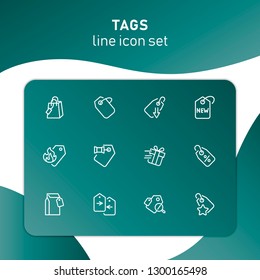 Tags line icon set. Label, new arrival, sale. Promotion concept. Can be used for topics like retail, price, shopping, discount