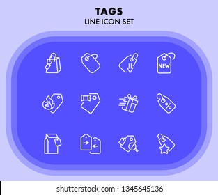 Tags line icon set. Label, new arrival, sale. Promotion concept. Can be used for topics like retail, price, shopping, discount