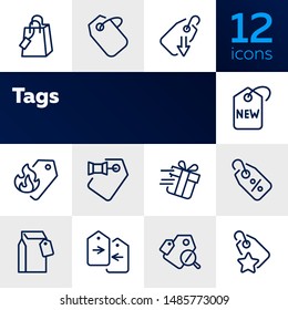 Tags line icon set. Label, new arrival, sale. Promotion concept. Can be used for topics like retail, price, shopping, discount