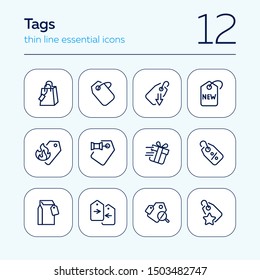 Tags line icon set. Label, new arrival, sale. Promotion concept. Can be used for topics like retail, price, shopping, discount
