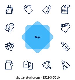 Tags line icon set. Label, new arrival, sale. Promotion concept. Can be used for topics like retail, price, shopping, discount