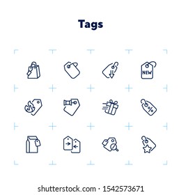 Tags line icon set. Label, new arrival, sale. Promotion concept. Can be used for topics like retail, price, shopping, discount