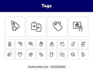 Tags line icon set. Label, new arrival, sale. Promotion concept. Can be used for topics like retail, price, shopping, discount