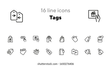 Tags line icon set. Label, new arrival, sale. Promotion concept. Can be used for topics like retail, price, shopping, discount