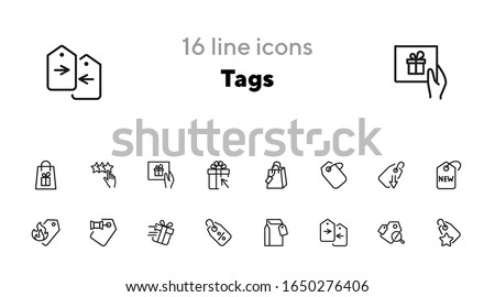 Tags line icon set. Label, new arrival, sale. Promotion concept. Can be used for topics like retail, price, shopping, discount