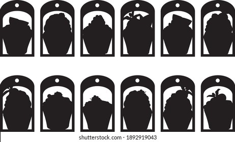 Tags with muffins silhouettes. Elements set on white background