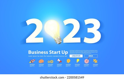 Tags number 2023 new year design with creative light bulb idea, Inspiration business plan concept, Vector illustration modern layout template