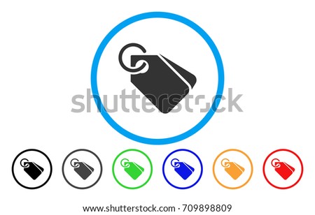 Tags rounded icon. Vector illustration style is a grey flat iconic tags symbol inside a circle. Additional color versions are black, gray, green, blue, red, orange.