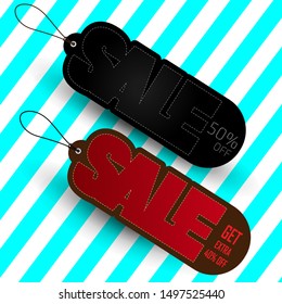 Tags sale black and red color. This is the concept of the price list for discounts, advertising marketing sales, a 50% off discount, a unique offer. Vector illustration