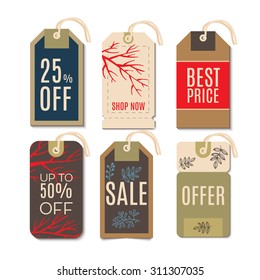 Tags with the sale of Christmas. Set price tags for the prices down. End of year sale savings labels 