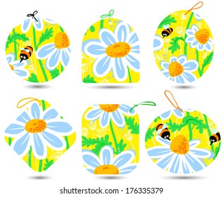 Tags set with bees and chamomile