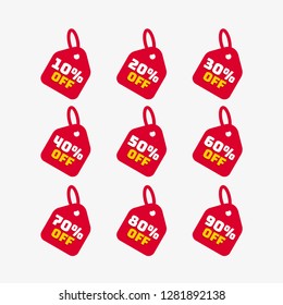 Tags set with Discount offer. low cost icon. Promo icon in flat style. Vector promotion  red labels.