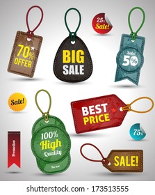 Tags set vector embroidery with texture.