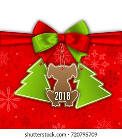 Tags and Stickers with Dog. Greeting Label 2018, New Year - Illustration Vector