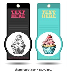 Tags with tasty cupcake. Vector illustration.