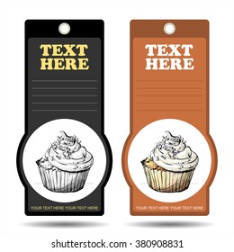 Tags with tasty cupcake. Vector illustration.