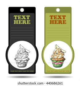 Tags with tasty cupcake. Vector illustration.
