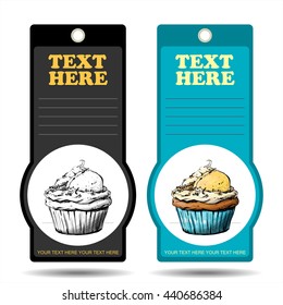 Tags with tasty cupcake. Vector illustration.