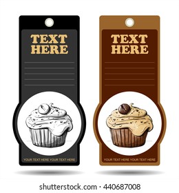 Tags with tasty cupcake. Vector illustration.