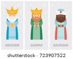 Tags of the three wise men, Melchior, Caspar and Balthazar written in Spanish
