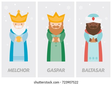 Tags of the three wise men, Melchior, Caspar and Balthazar written in Spanish
