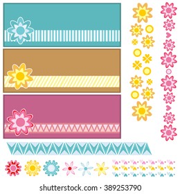 Tags and trims with flowers and hearts isolated over white background