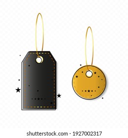 Tags, vector golden and black labels isolated on transparent background. 3d ribbon banners. Vector geometric shapes for advertising - Powered by Shutterstock - Get 15% off with code: PIKWIZARD15