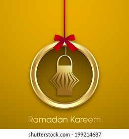 Tag,sticker,label or greeting design of Ramadan kareem with arabic lamp.