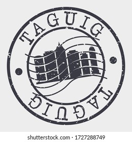 Taguig, Metro Manila, Philippines Stamp Postal. Building Silhouette Seal. Passport Round Design. Famous Monument Vector Icon Retro Travel Design.