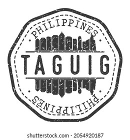 Taguig, Metro Manila, Philippines Stamp Skyline Postmark. Silhouette Postal Passport. City Round Vector Icon. Vintage Postage Design.