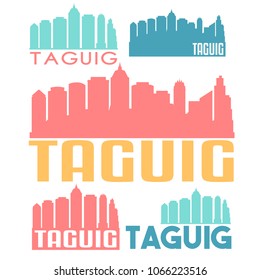 Taguig Philippines Flat Icon Skyline Vector Silhouette Design Set
