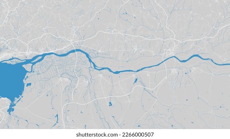Tagus river map, Portugal. Watercourse, water flow, blue on grey background road map. Vector illustration, detailed silhouette. svg