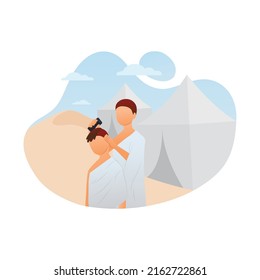 Tahallul with shave hair hajj and umrah. Trim and remove hair pilgrims vector illustration