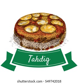 Tahdig colorful illustration. Vector illustration of Persian cuisine.