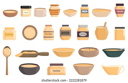 Tahini icons set cartoon vector. Cuisine food. Hummus pita