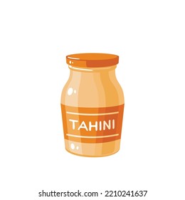 Tahini paste jar. Vector illustration cartoon icon isolated on white background.